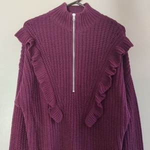 NWOT Express Chunky Ruffle Brown Knit Sweater M